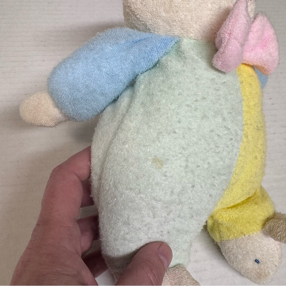 Vintage Soft Dreams Terry Cloth Bear Plush Rattle Toy Bunny Slippers 9” Pastel - Picture 5 of 13